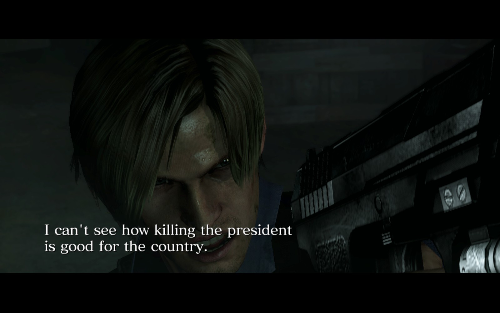 A close up of Leon in Resident Evil 6.