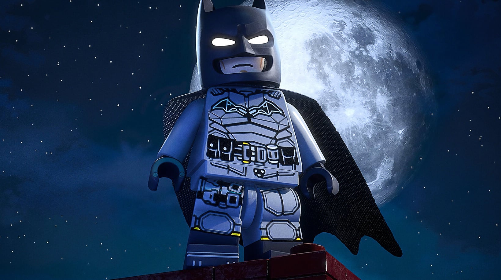 Lego Batman appears on a rooftop.