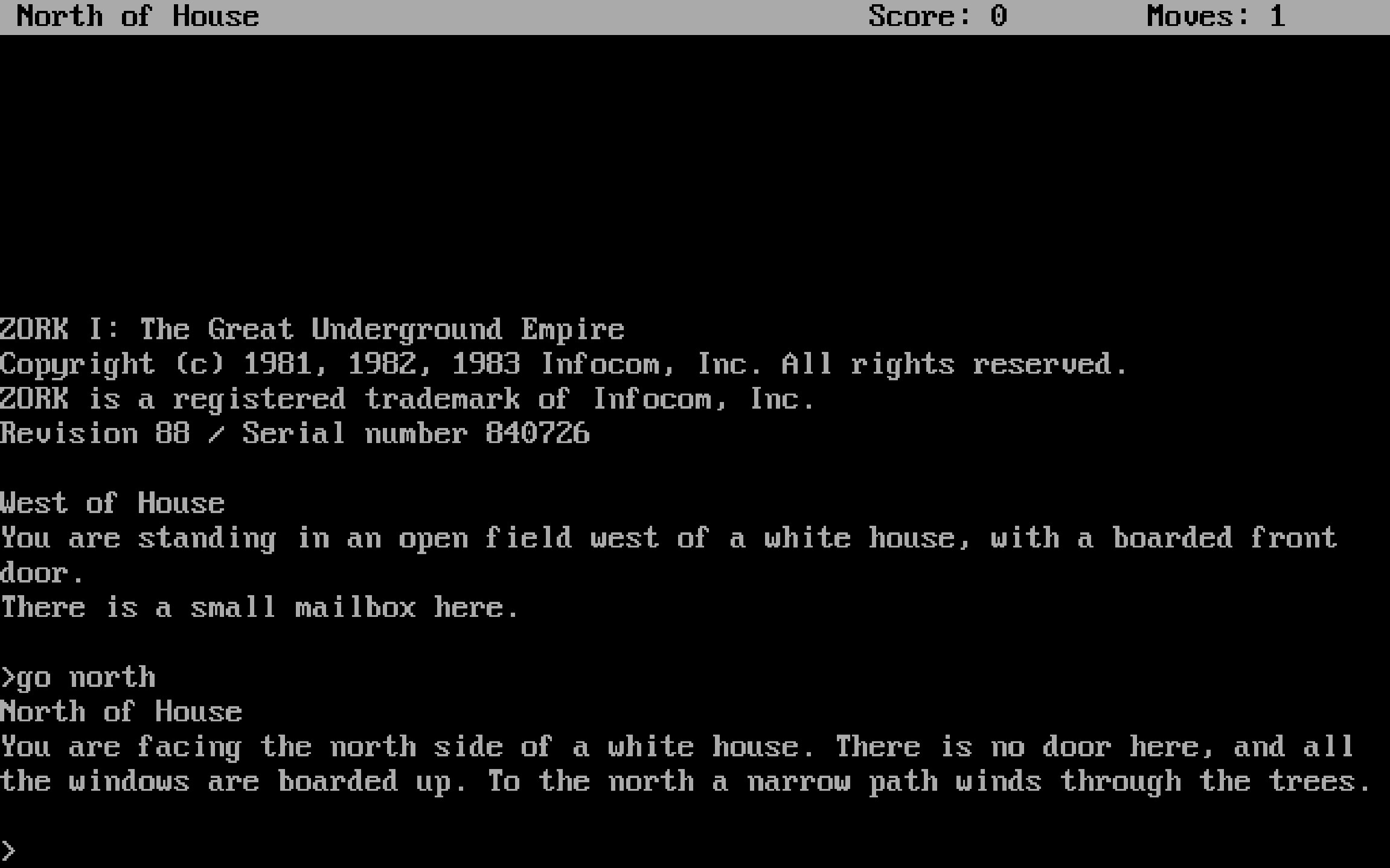 Zork 1 text adventure
