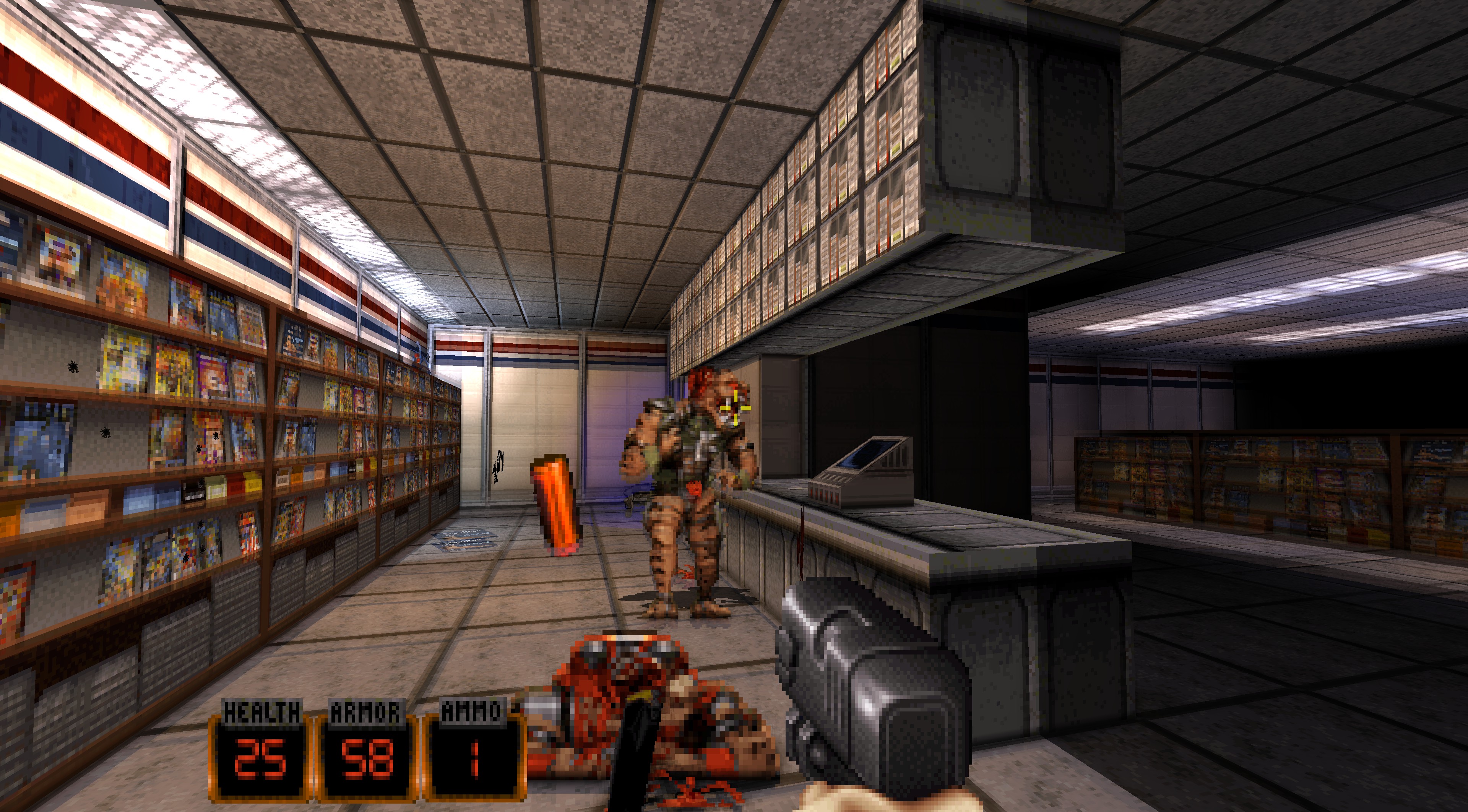 Duke Nukem 3D screenshot showing intense PC gaming FPS action