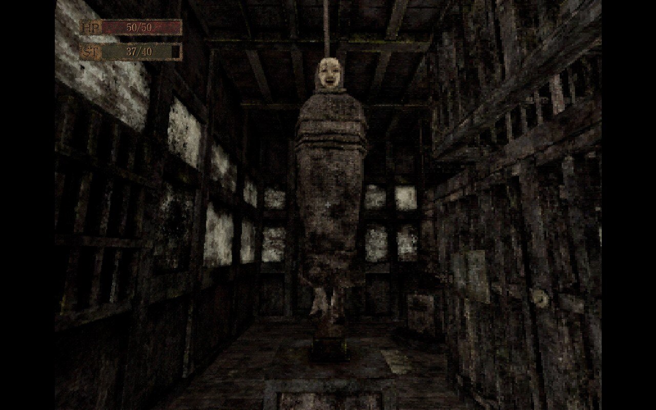 A screenshot of Labyrinth of the Demon King showing a figure tied to the ceiling