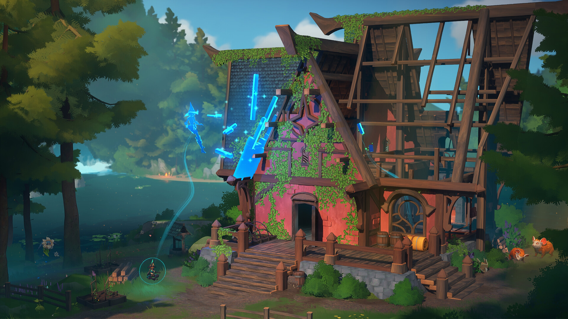 A witch astral projecting to build a house in Witchspire.