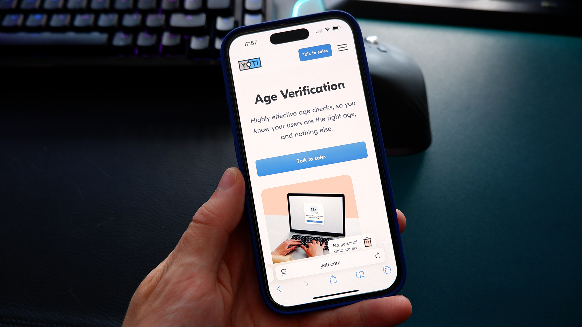 The Yoti homepage on an iPhone.