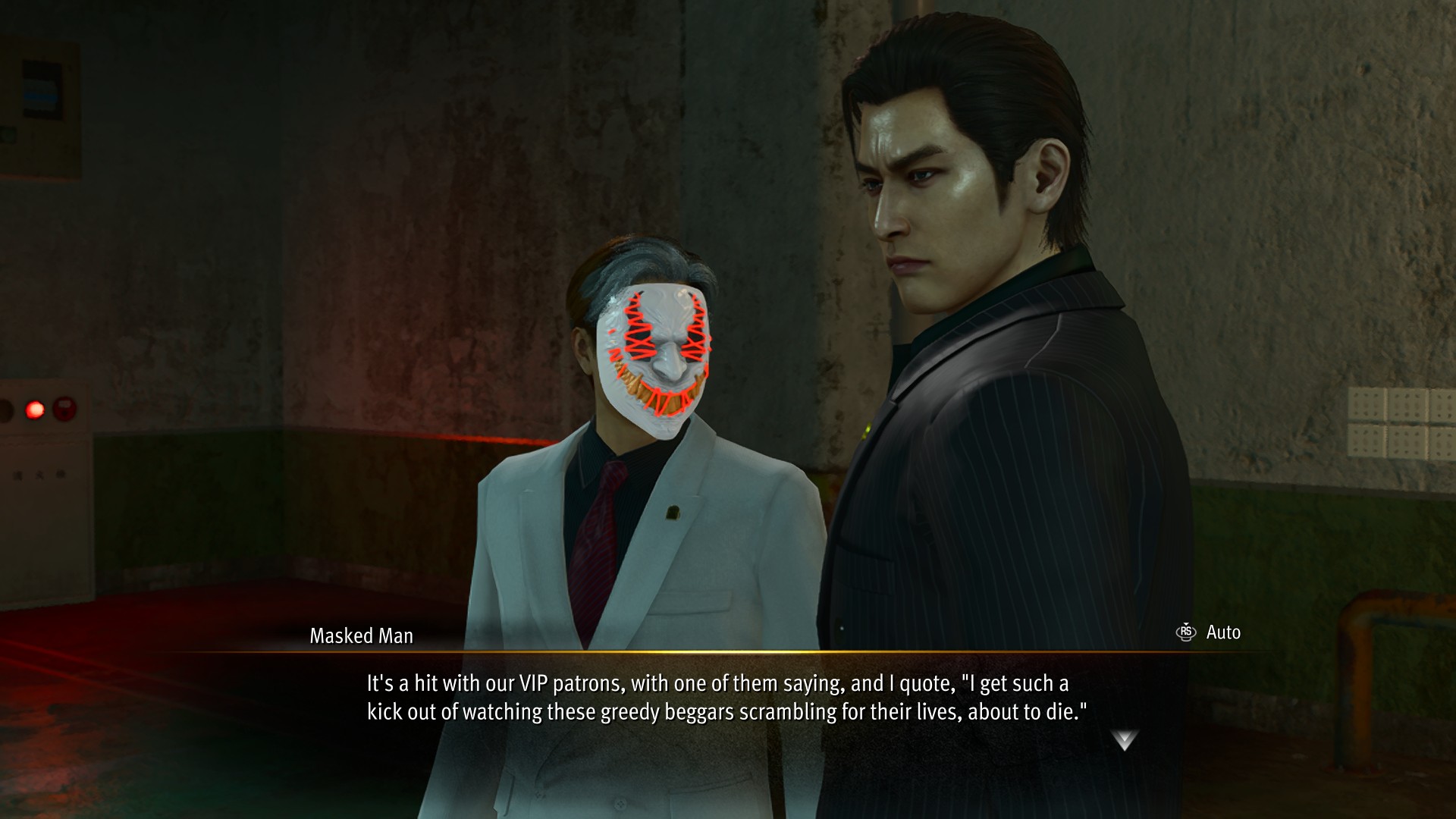 A man wearing a strange mask in Yakuza Kiwami 3.