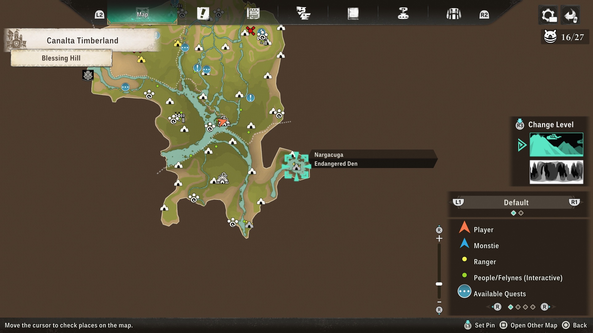 A map of the endangered species Nargacuga's location