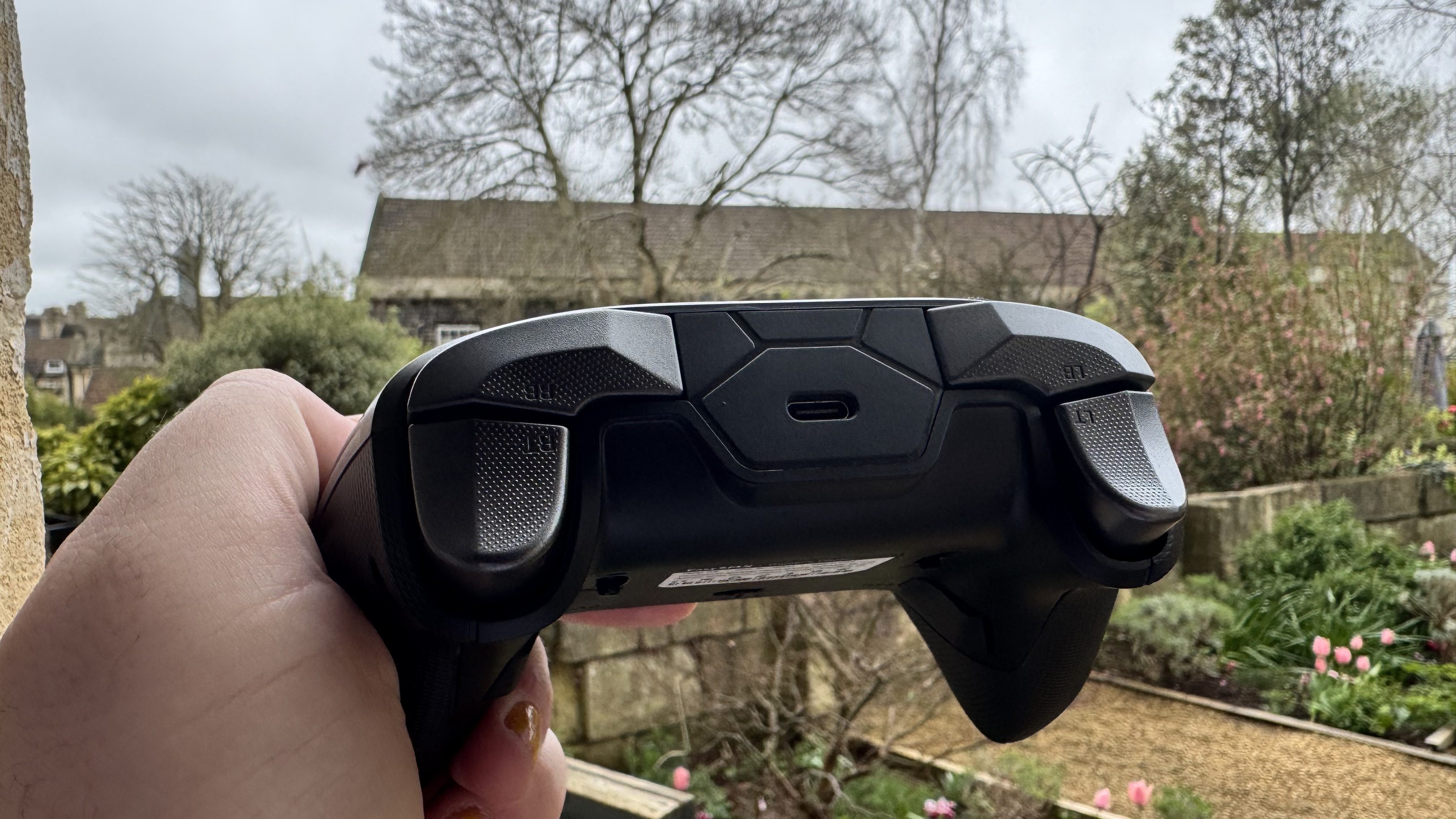 EasySMX D10 from the top, in a garden