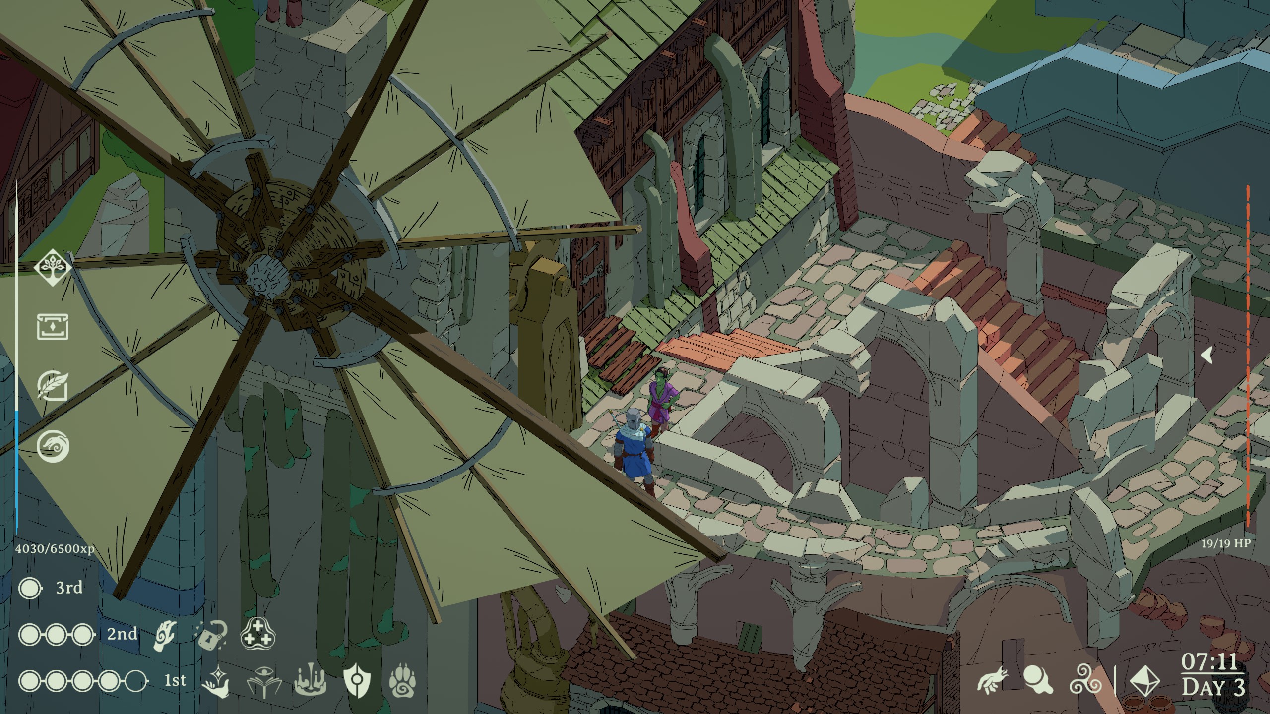 Esoteric Ebb screenshot showing character waiting by windmill