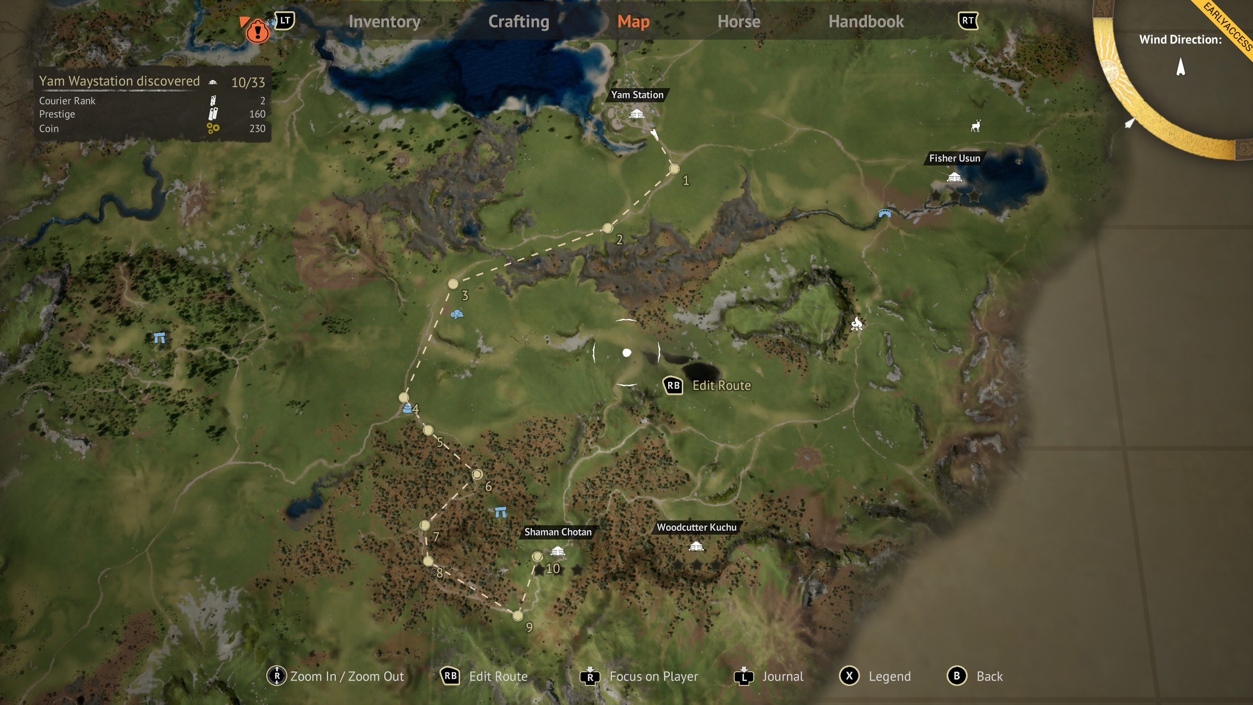 The Legend of Khiimori map showing a dotted line route drawn by the player