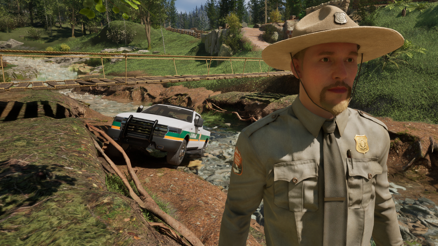 A park ranger doing park ranger things