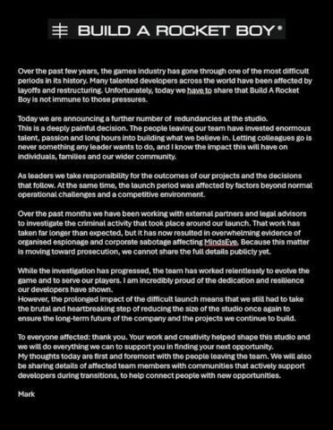 MindsEye studio claims it now has ‘overwhelming evidence of organized espionage and corporate sabotage’ that somehow made its game bad, and also it’s laying off more people