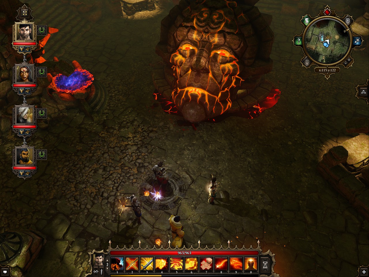 Original Sin party approaching giant lava head