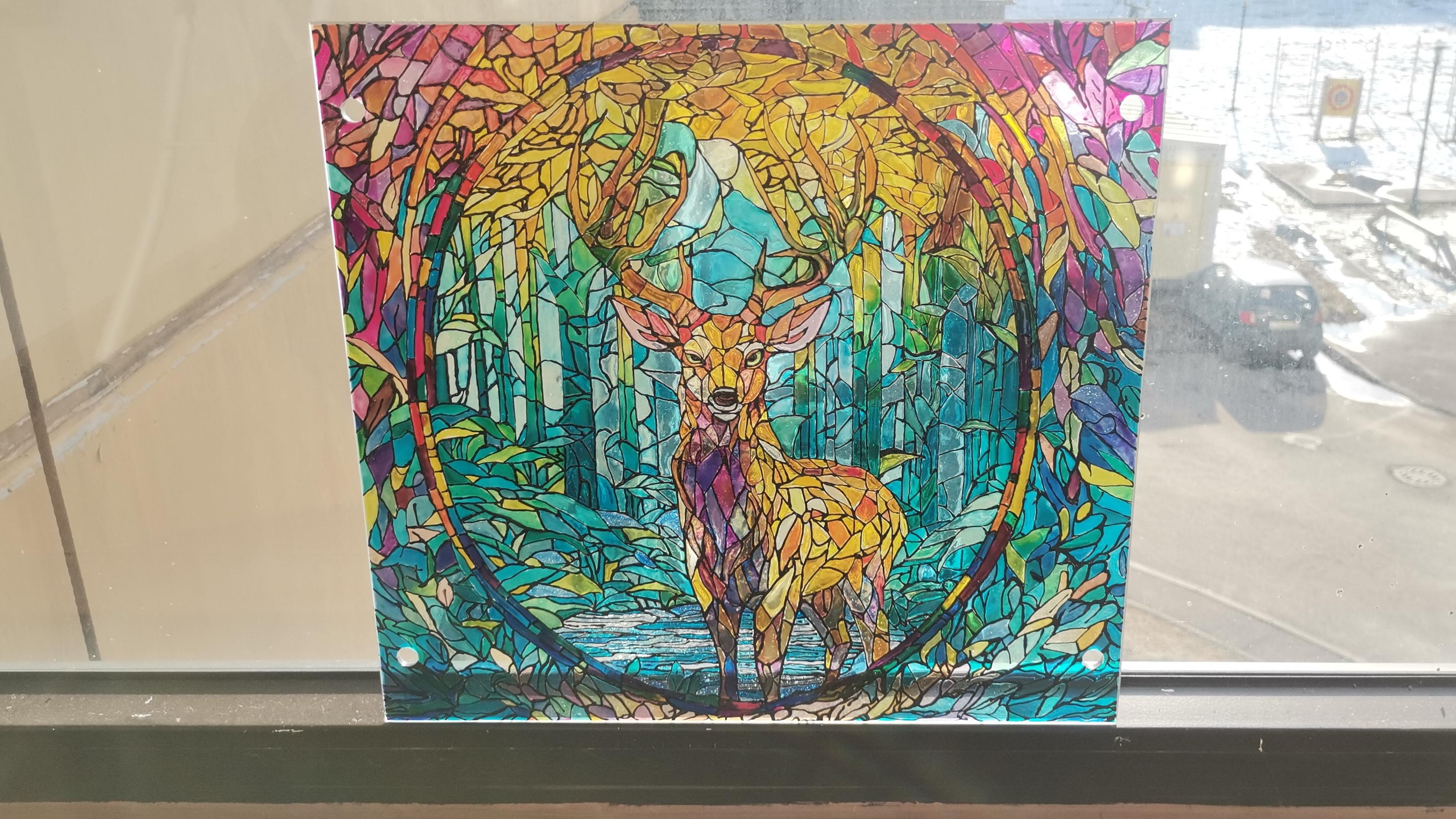 A stained glass-style side panel for a gaming PC