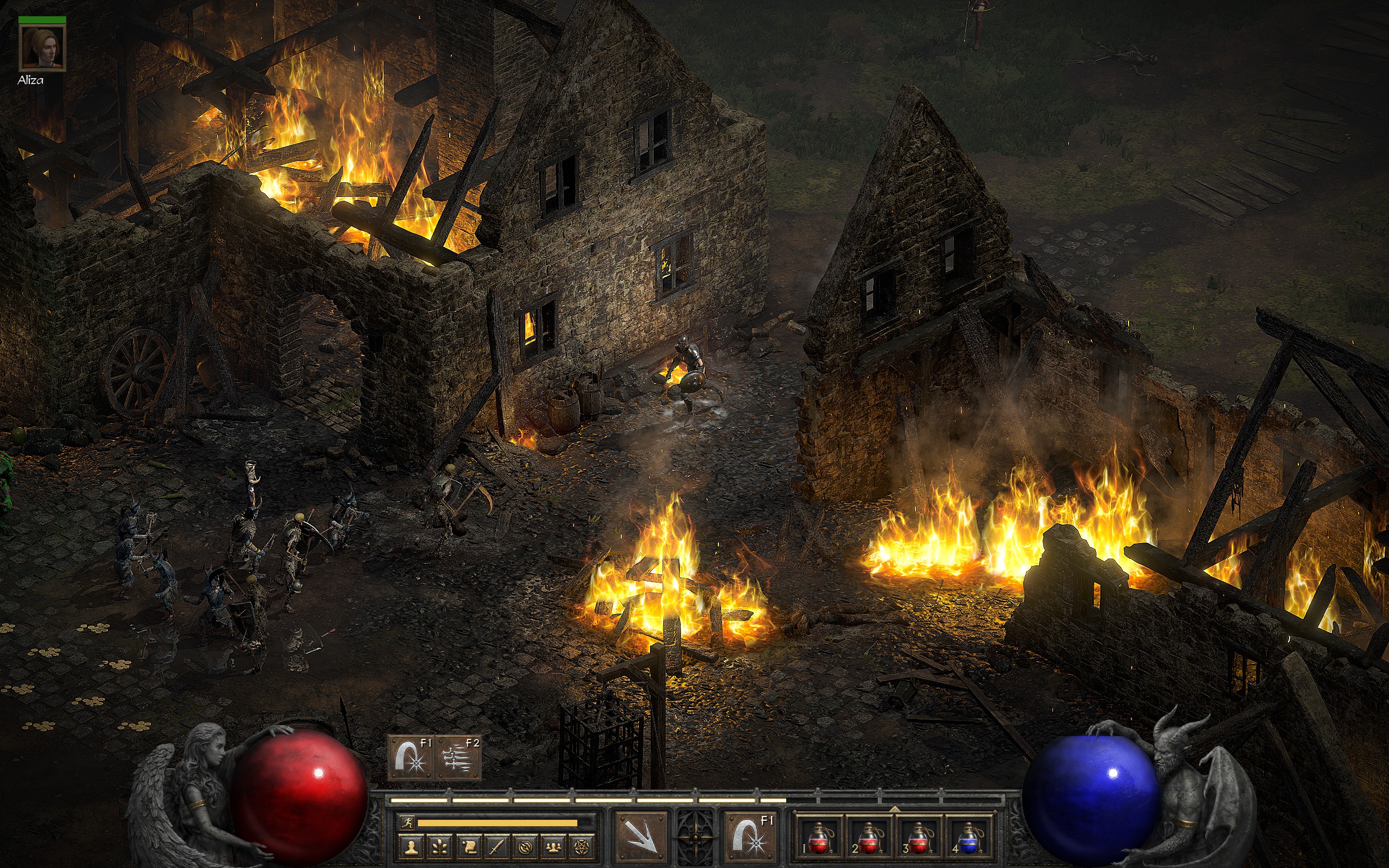 An assassin returns to the burning town of Tristram, and a street full of skeletons