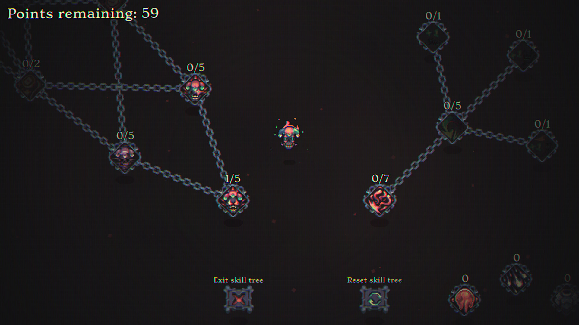 The skill tree screen in Skull Horde.