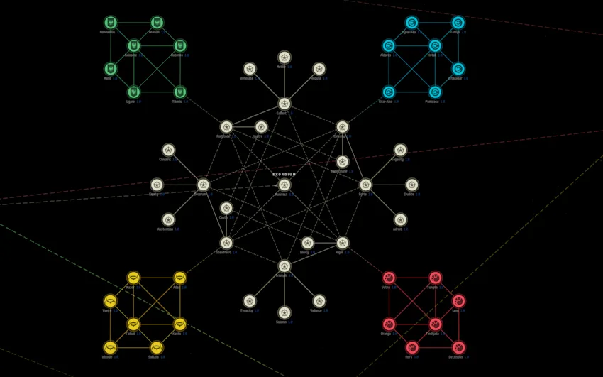 A top-down map of EVE Online's new region layout.