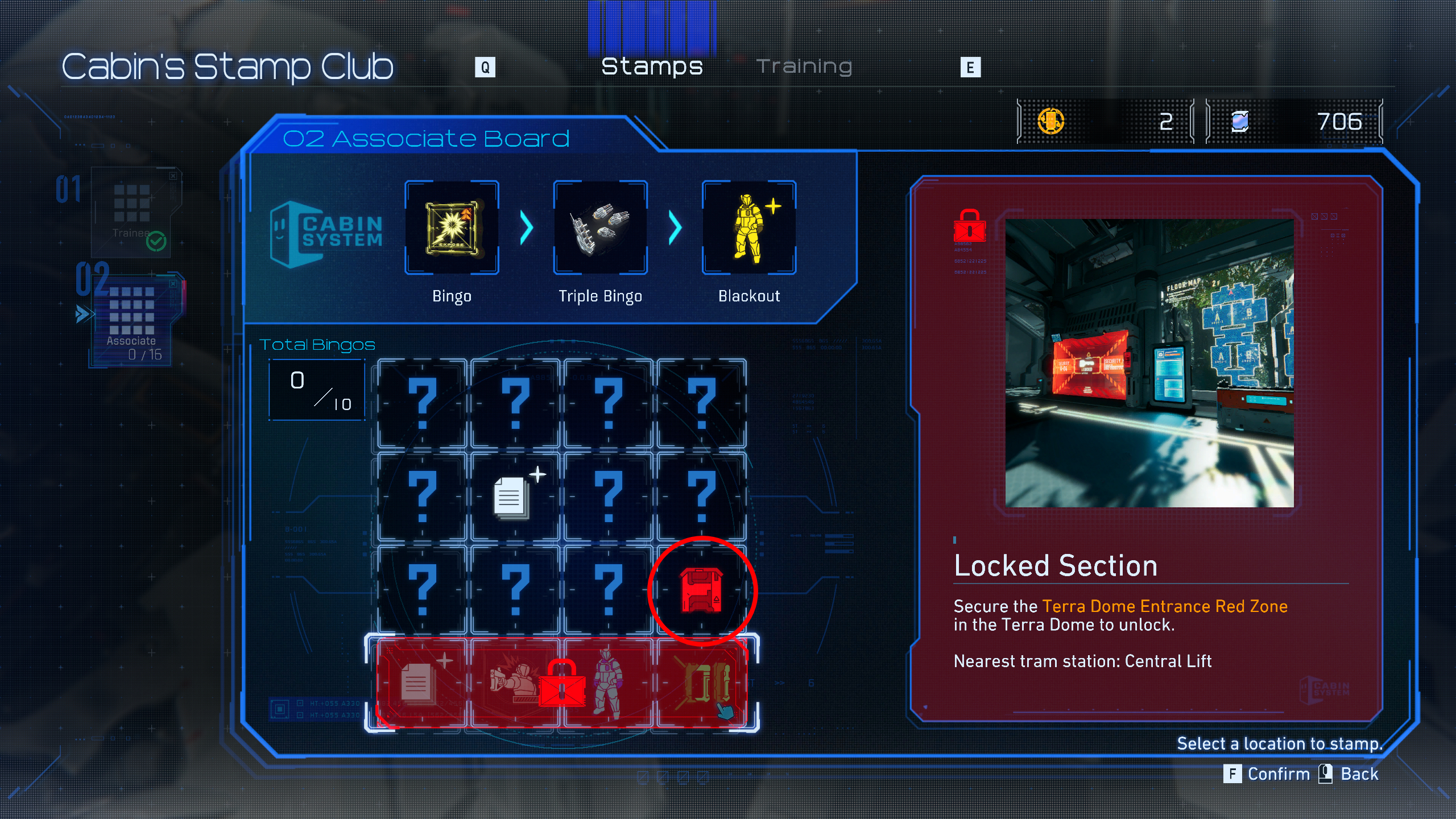 Pragmata Red Zone Gate Keys: The Associate's bingo board with a Red Gate Key.