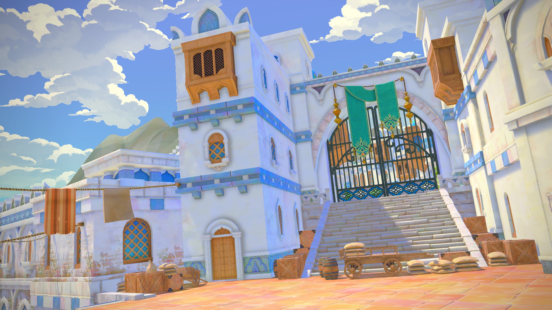 Several images from The Merchant's Tale, a colourful dungeon in Final Fantasy 14.