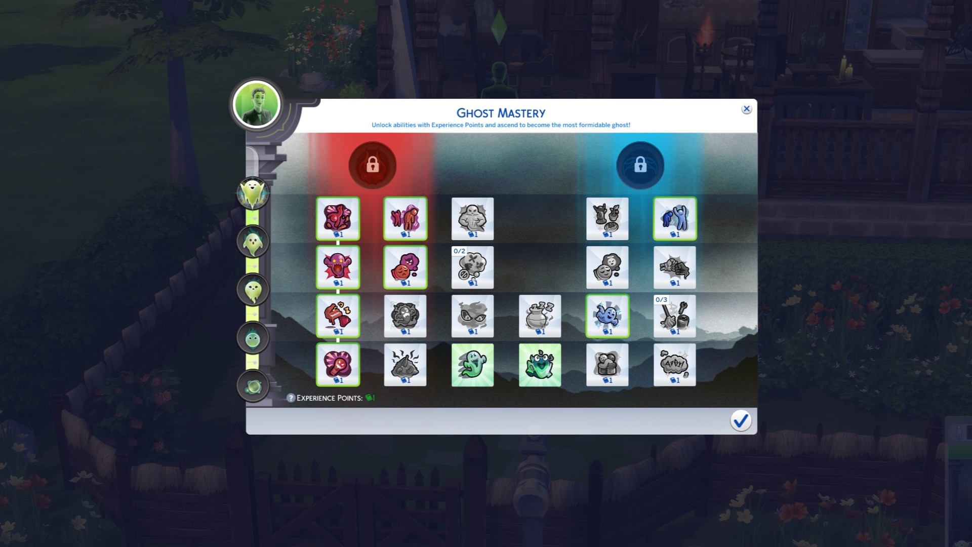 The Sims 4 Life & Death - Ghost Mastery skills panel
