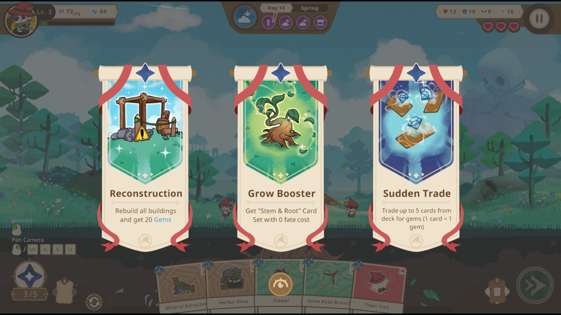 Choosing one of three different events in Little Tree Kingdom.