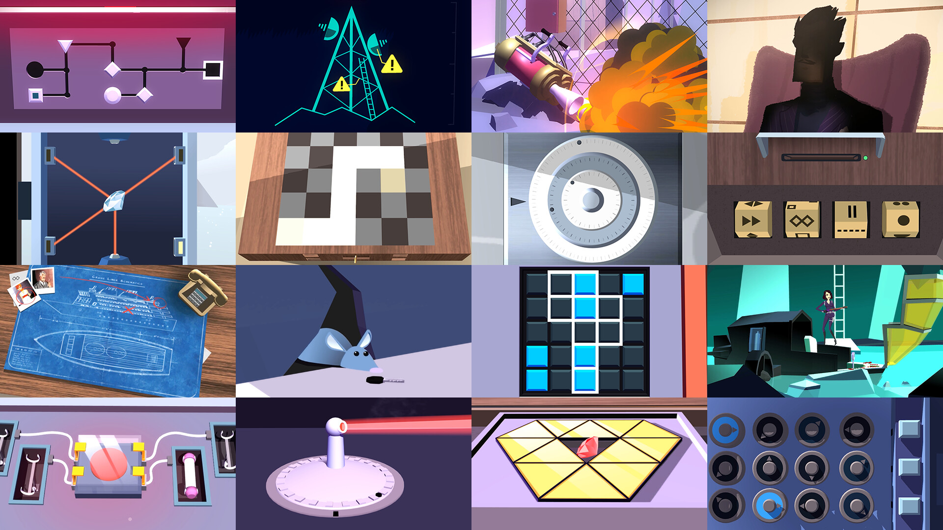 A collage of different puzzles in Agent A: A Puzzle in Disguise.