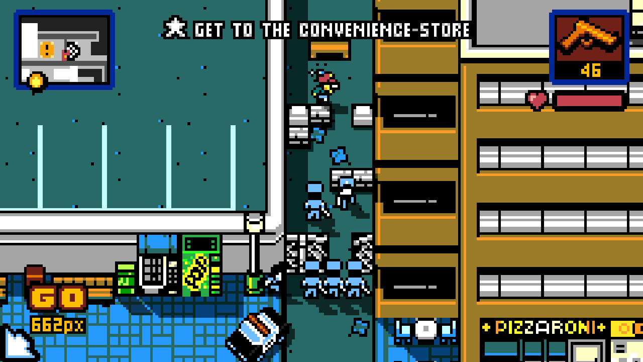Police chasing a criminal in Retro City Rampage.