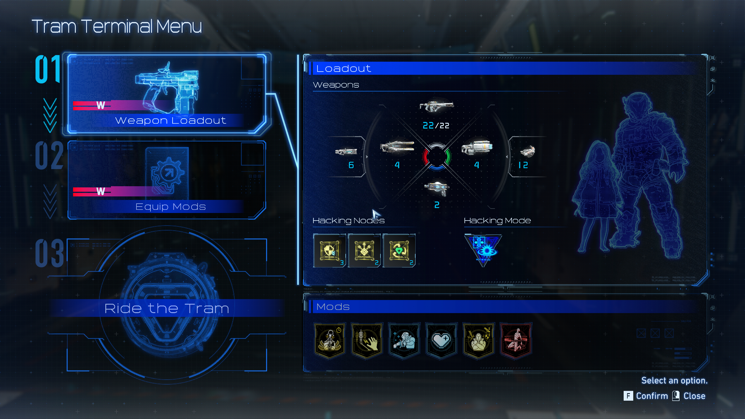 Pragmata guide: The loadout menu at the Tram Terminal.