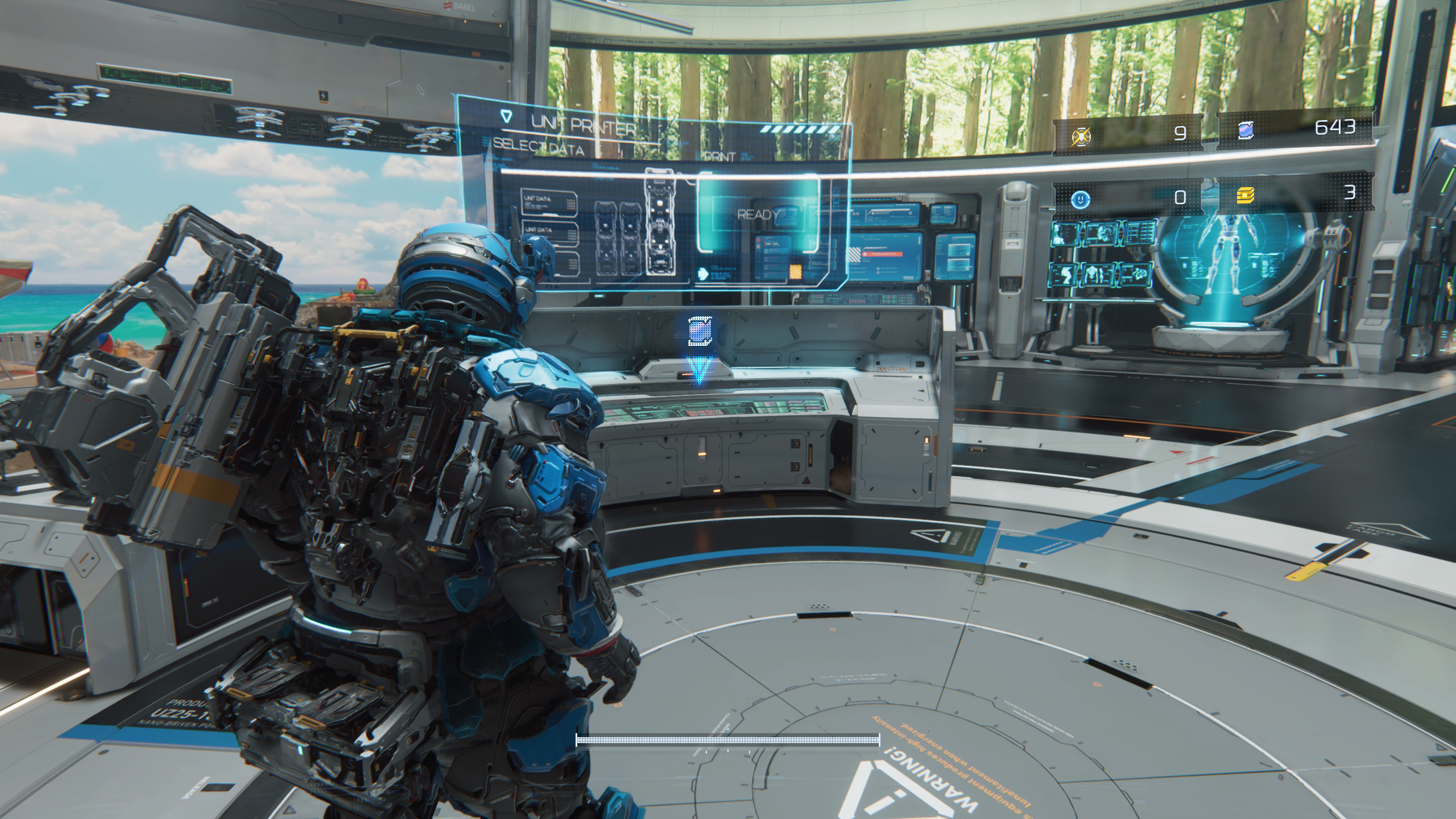 Pragmata guide: Hugh looking at the Unit Printer in the Shelter.