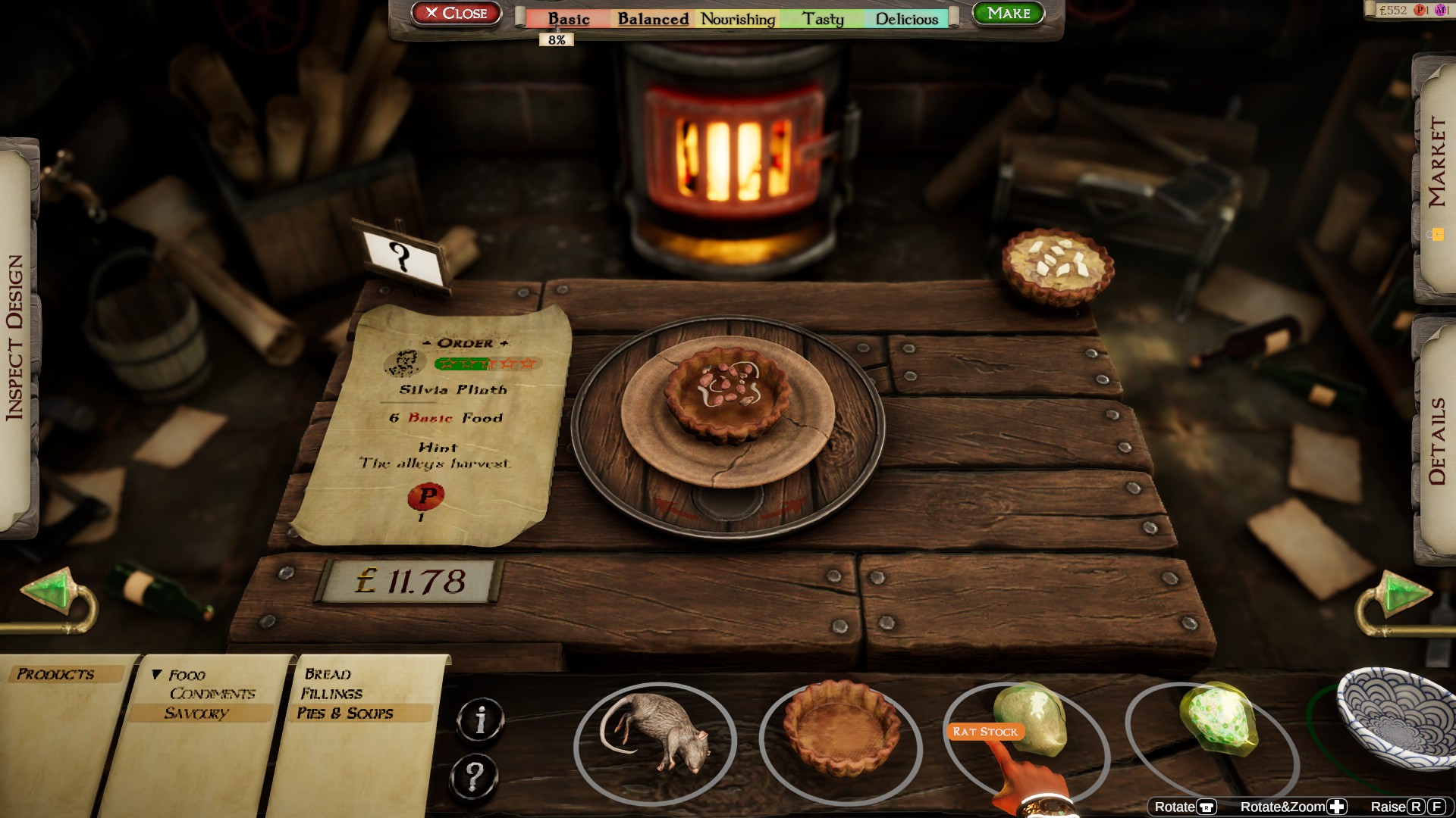 An interface for making sandwiches in Masters of Albion