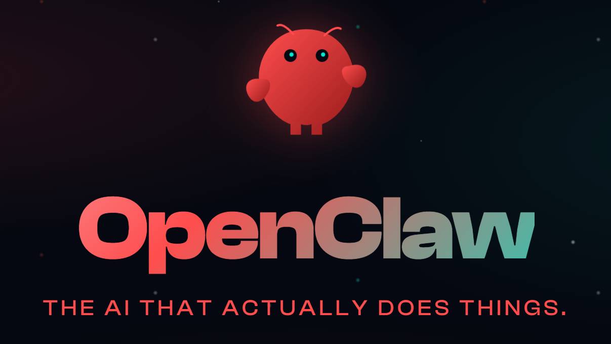 The OpenClaw logo, with its name and a catchphrase