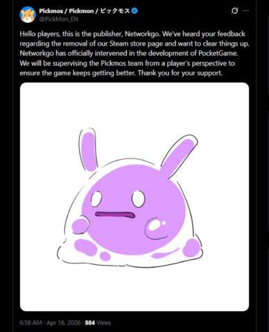 Shameless Palworld imitator Pickmos removed from Steam after publisher ‘officially intervenes’ in development: ‘We will be supervising the Pickmos team’