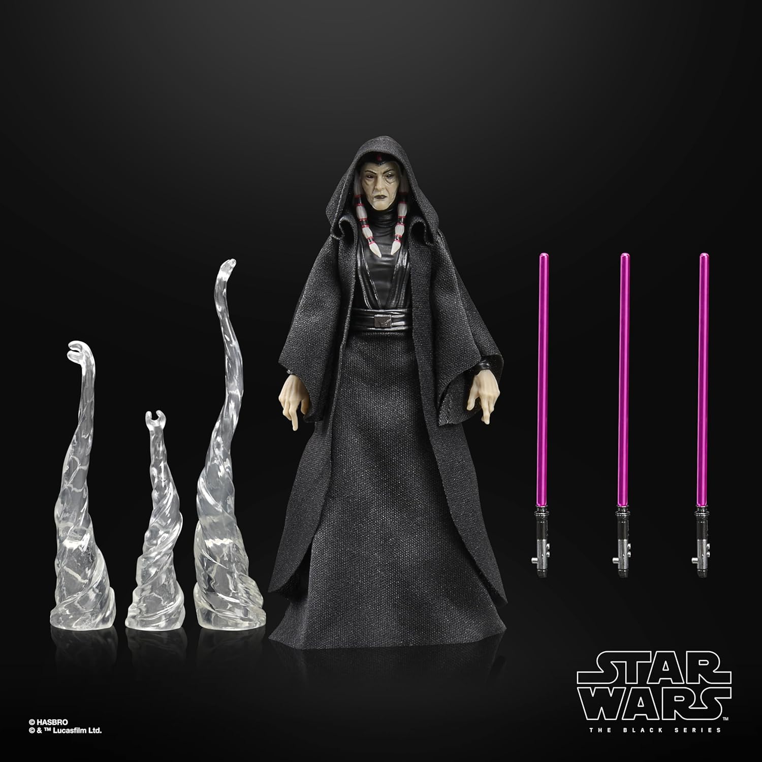 Kreia and Darth Nihilius action figure promo image showing features and packaging.