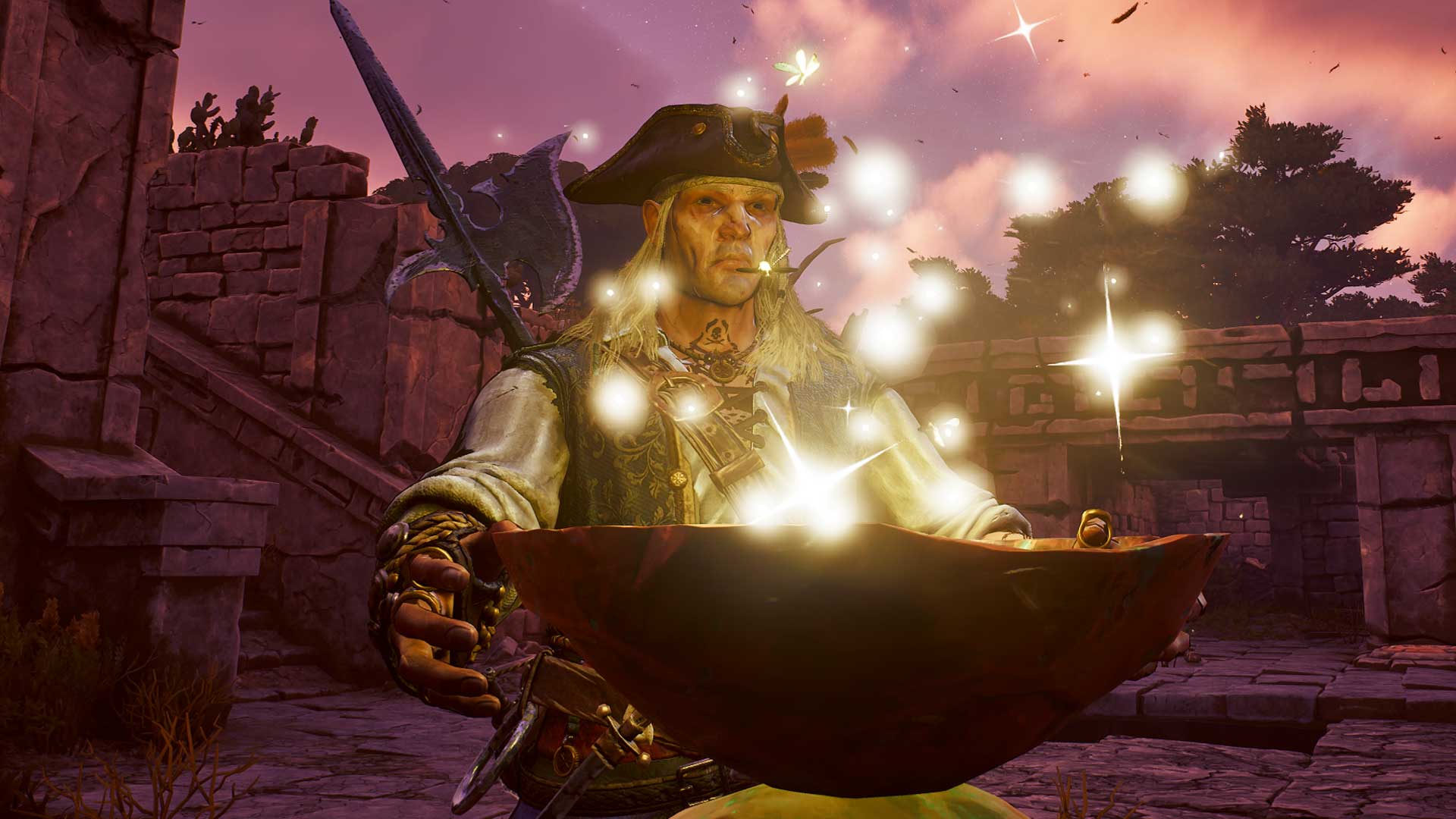 Windrose - A pirate holding a sparkling bowl and walking with it