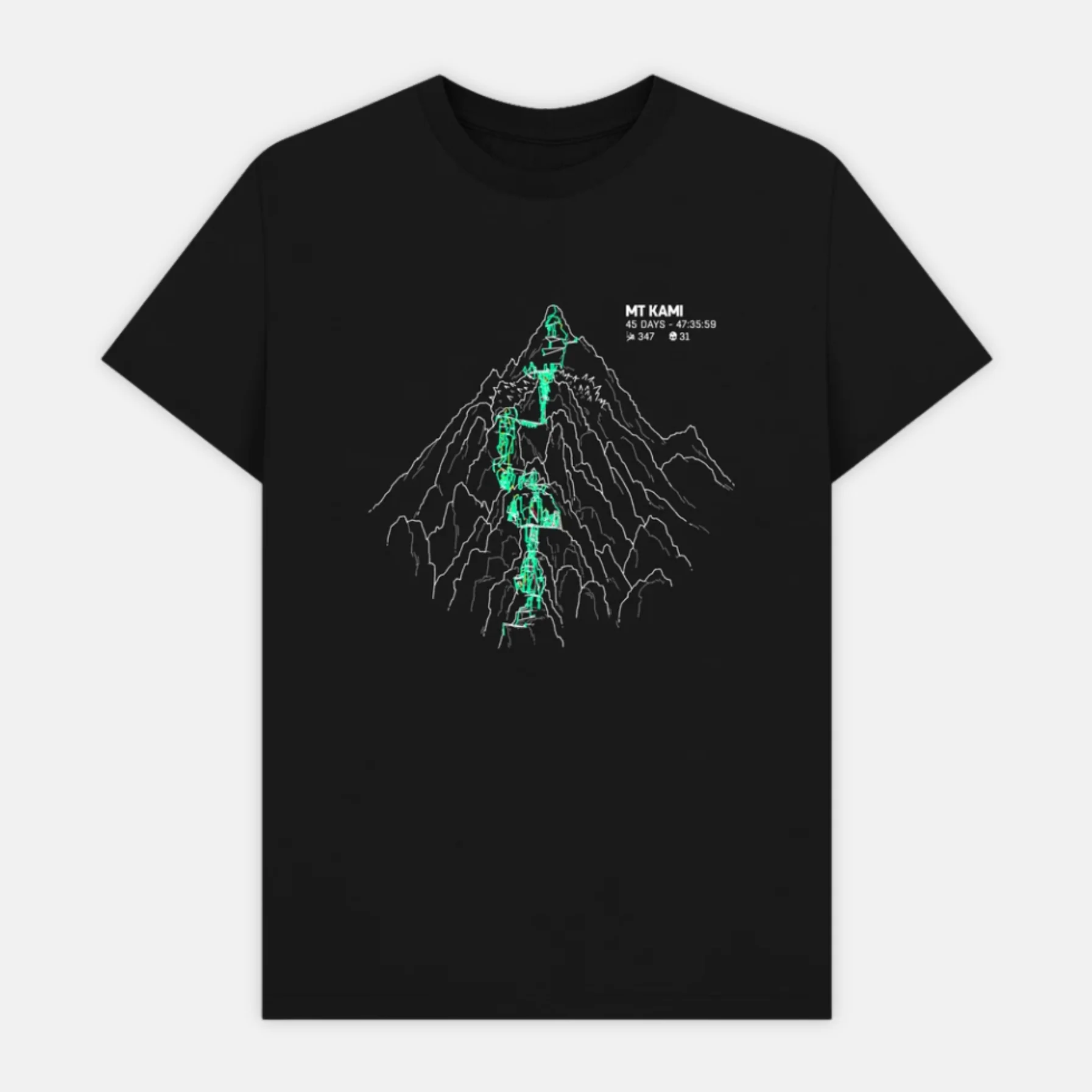 A shirt showing an ascent map from Cairn