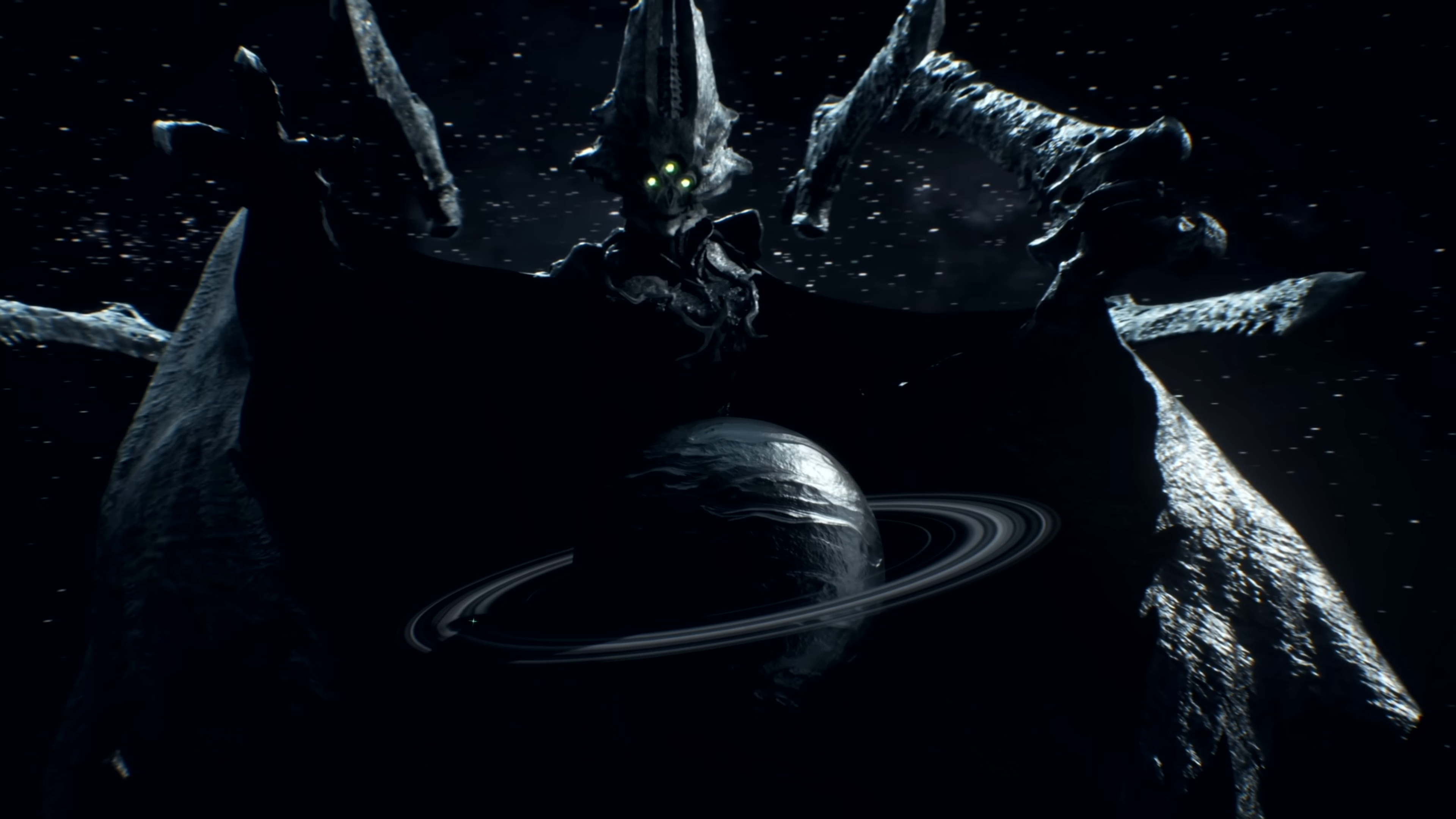 A projection of Xivu Arath looming over Saturn in Destiny 2.