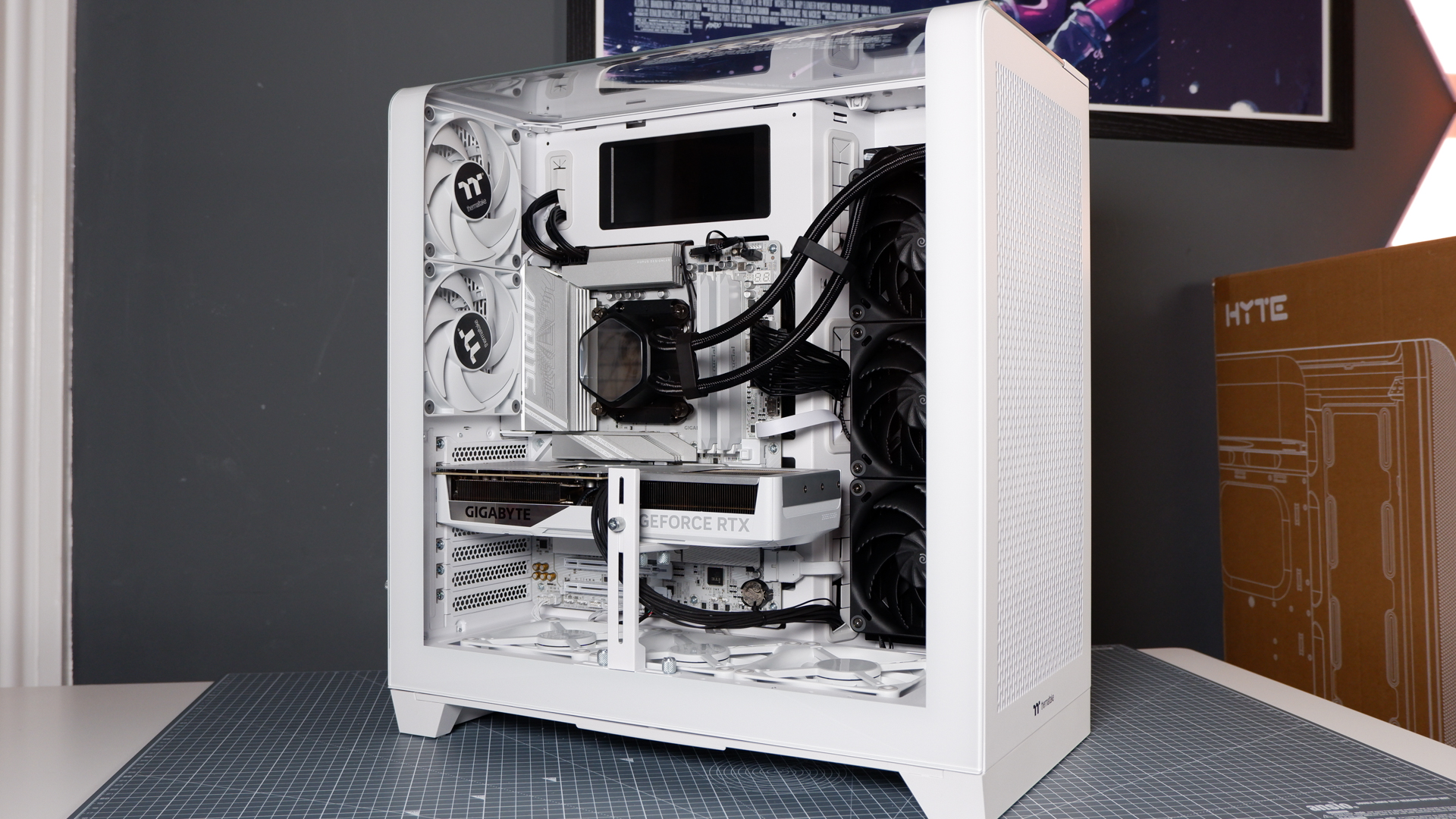 Thermaltake View 390 Air chassis on a desk. We're building a PC into it for testing and comparison with other PC cases.