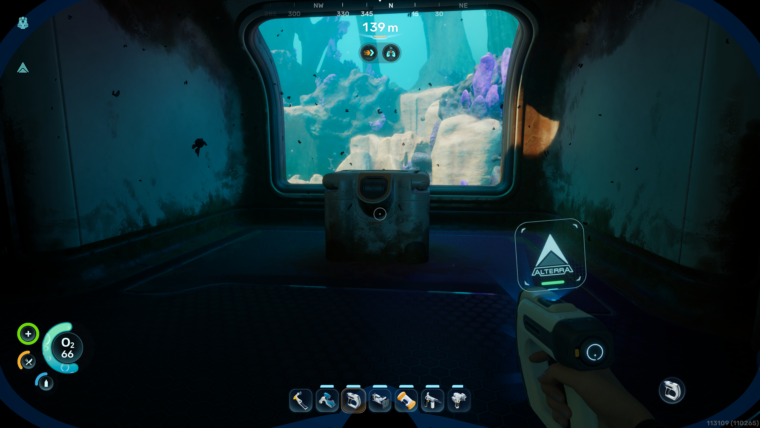 Subnautica 2 Alien Ruins: A player looking at the Modification Station inside the Research Outpost.