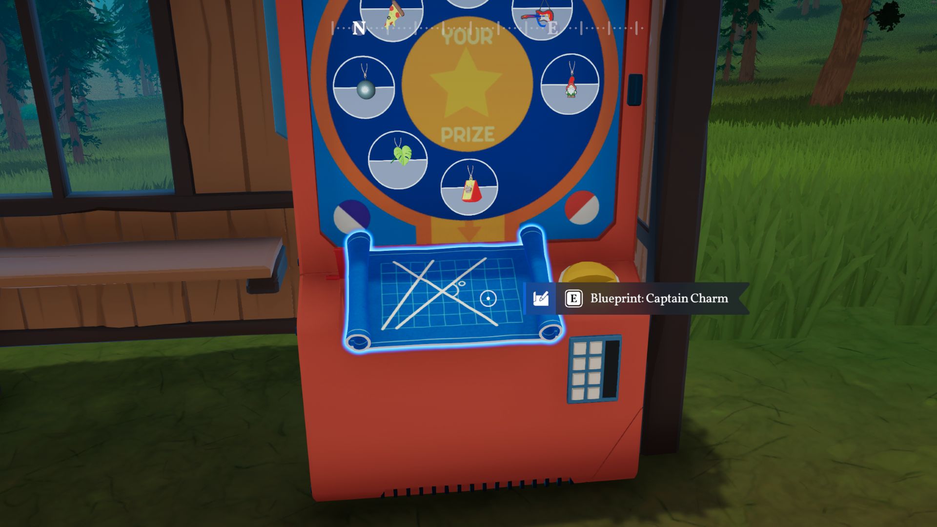 Outbound - Using bottle caps to unlock new blueprints at a vending machine. 