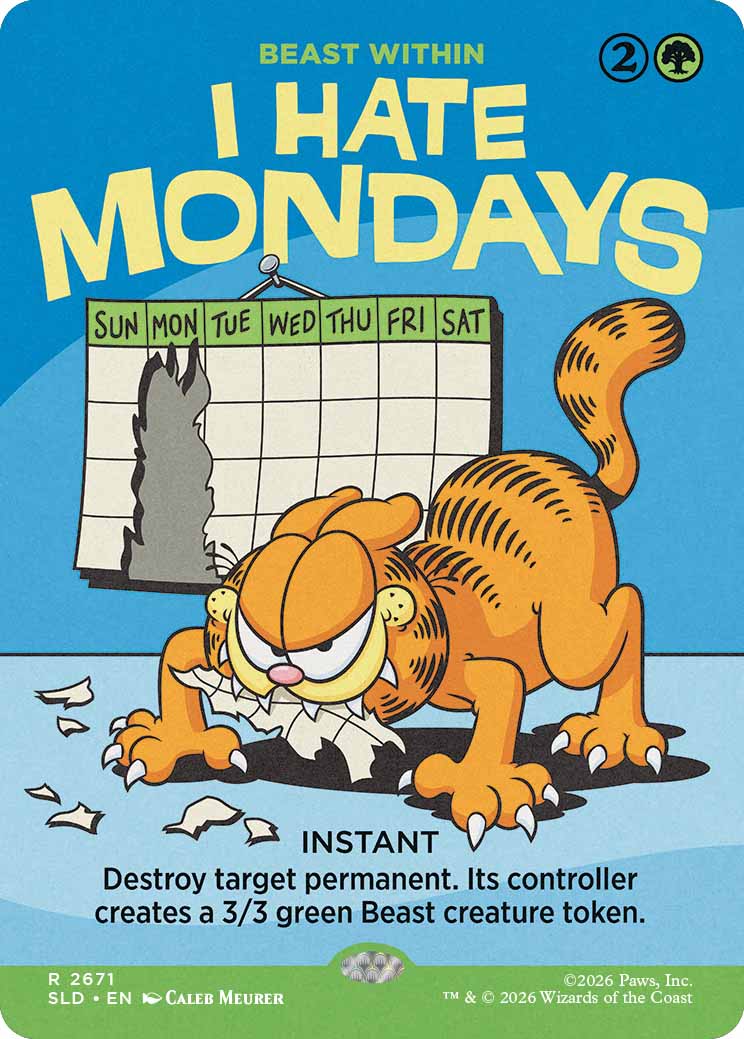 Garfield on a Magic: The Gathering card
