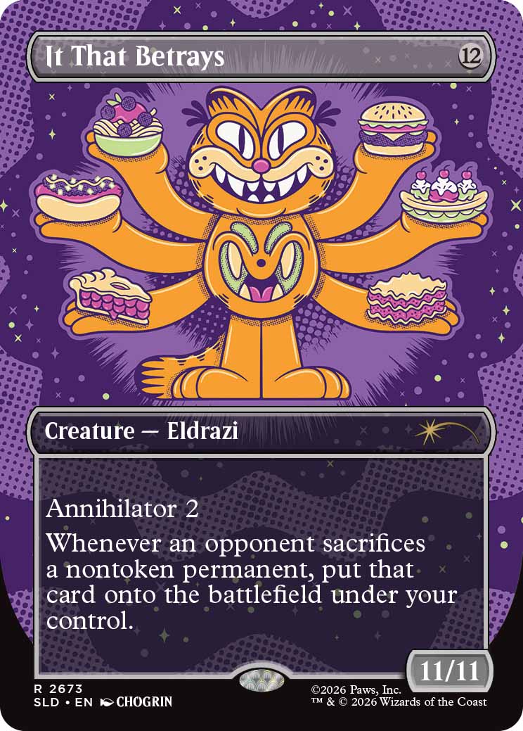 Garfield on a Magic: The Gathering card