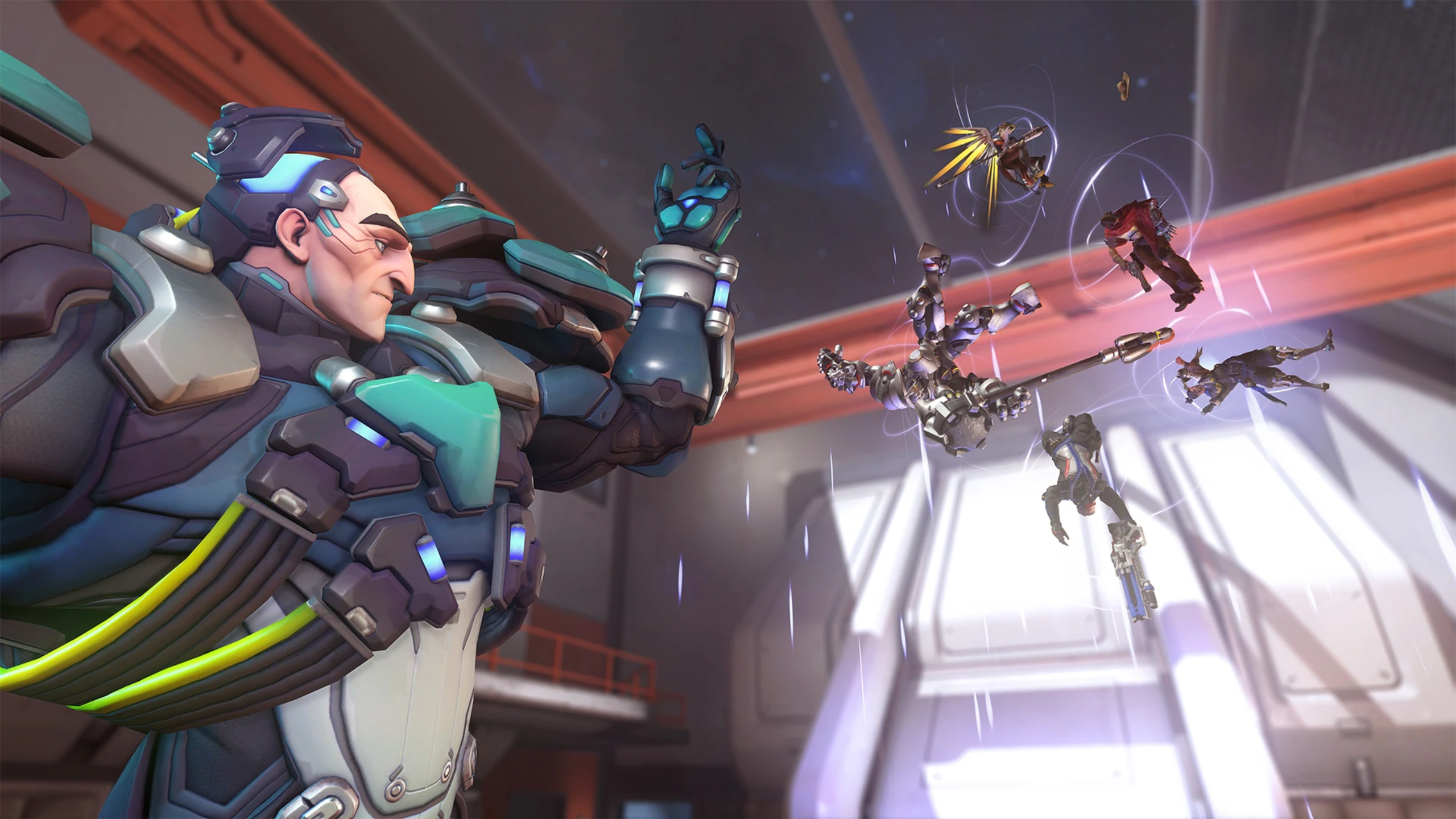 Overwatch tier list: Sigma listing various characters into the air using his ultimate.