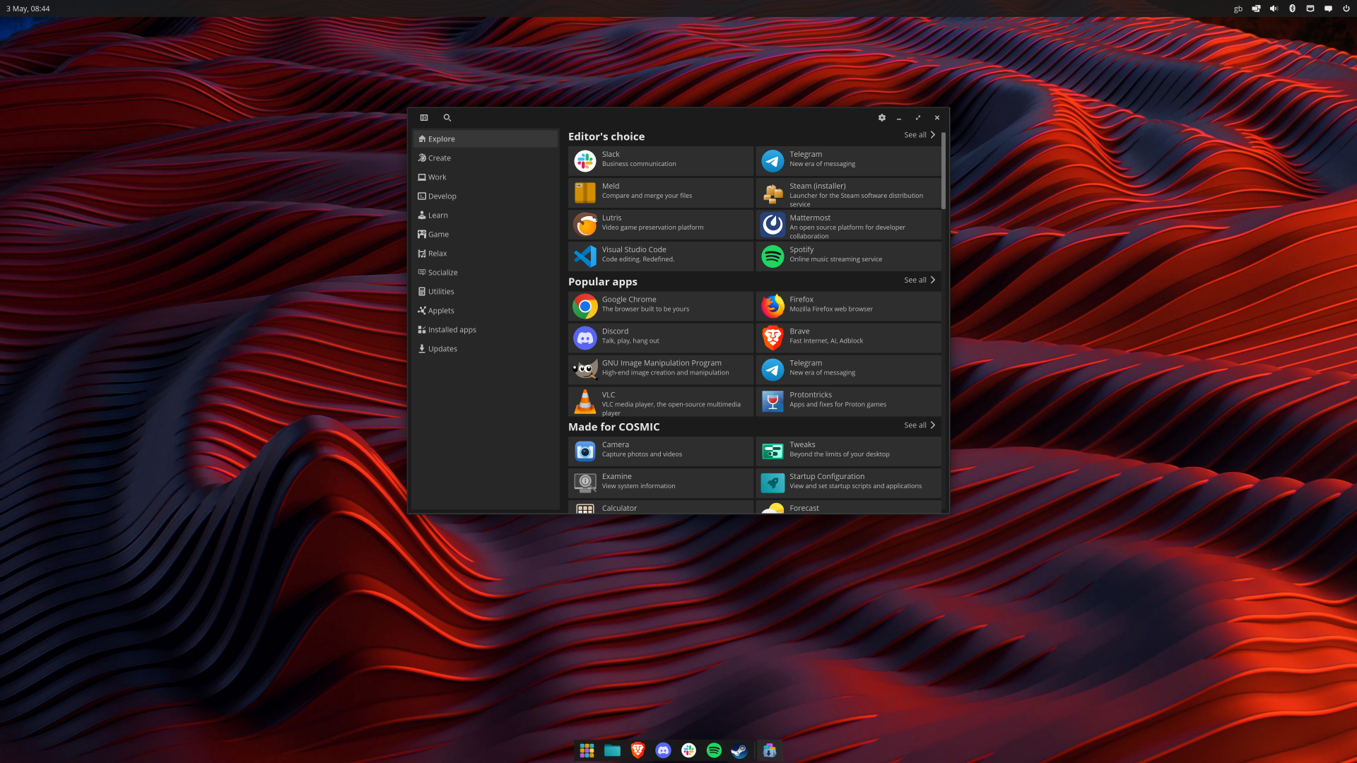 The Pop! OS desktop on an Nvidia-powered gaming PC.