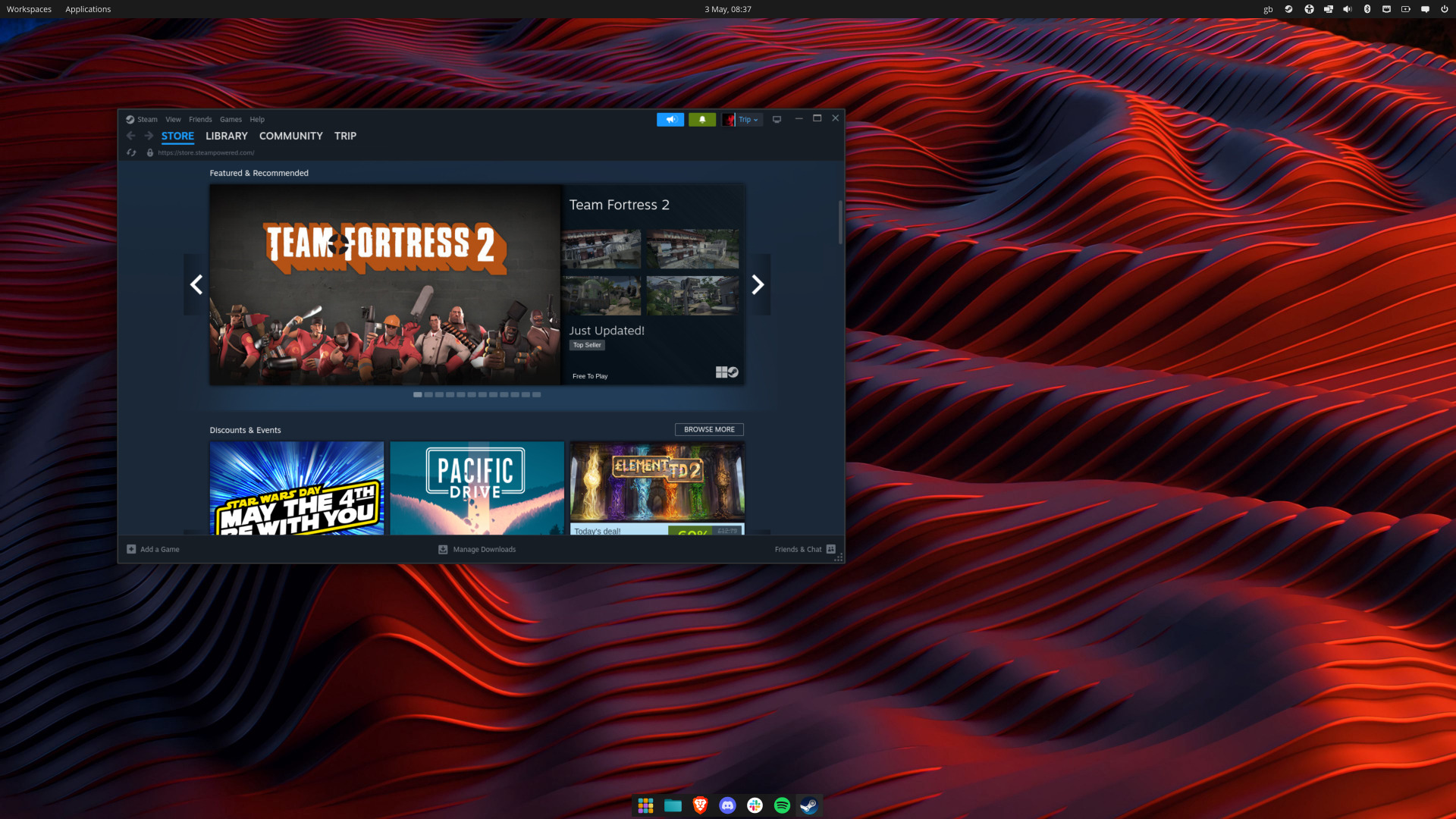 The Pop! OS desktop on an Nvidia-powered gaming PC.