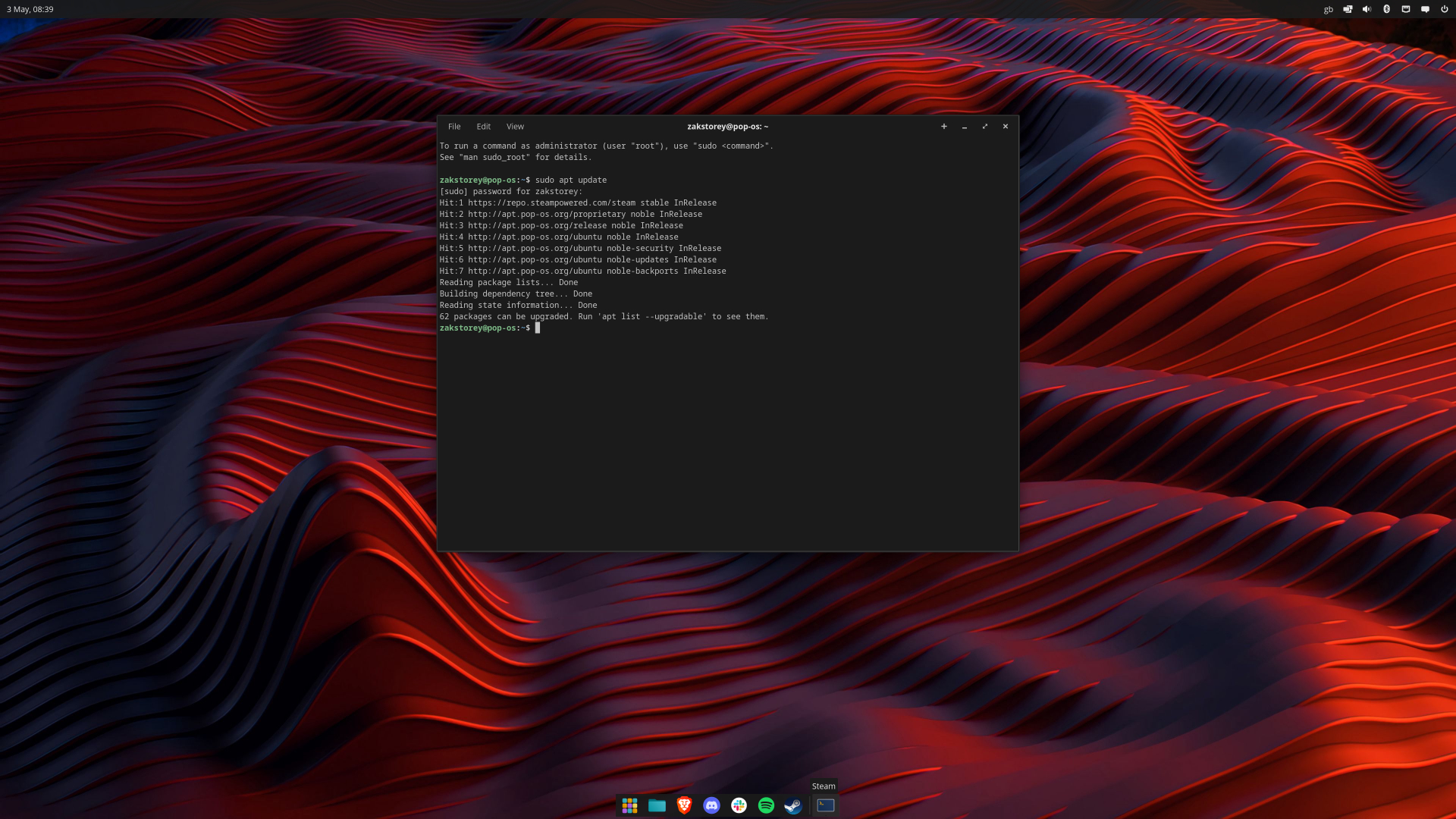 The Pop! OS desktop on an Nvidia-powered gaming PC.