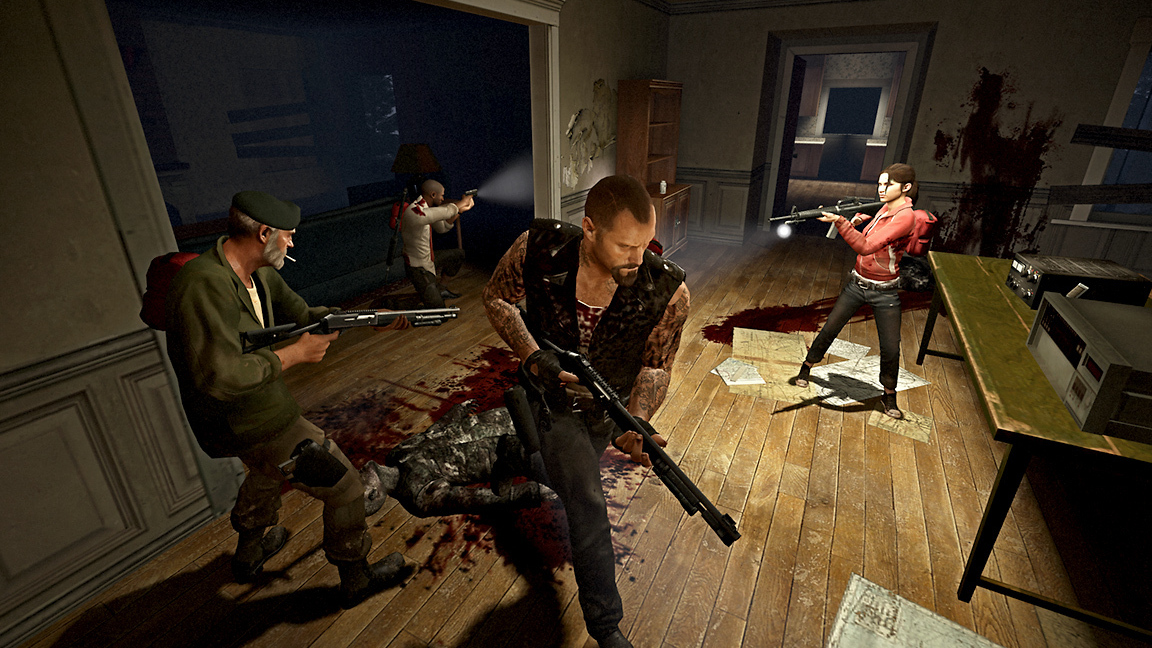 Left 4 dead's survivors in an apartment room