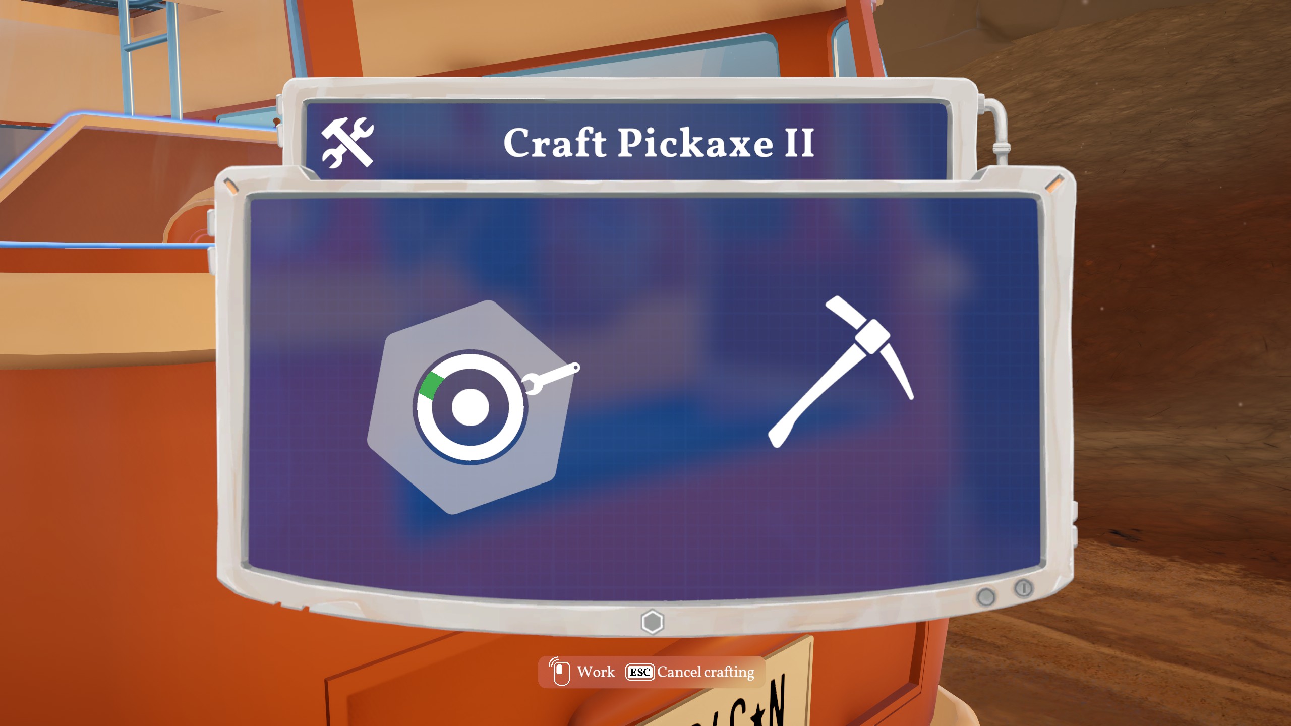 The UI for crafting a Pickaxe in Outbound.