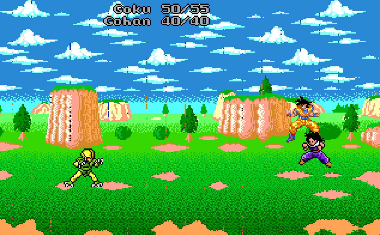 Screenshots from an old Dragon Ball Z fan RPG showing the game and its title screen
