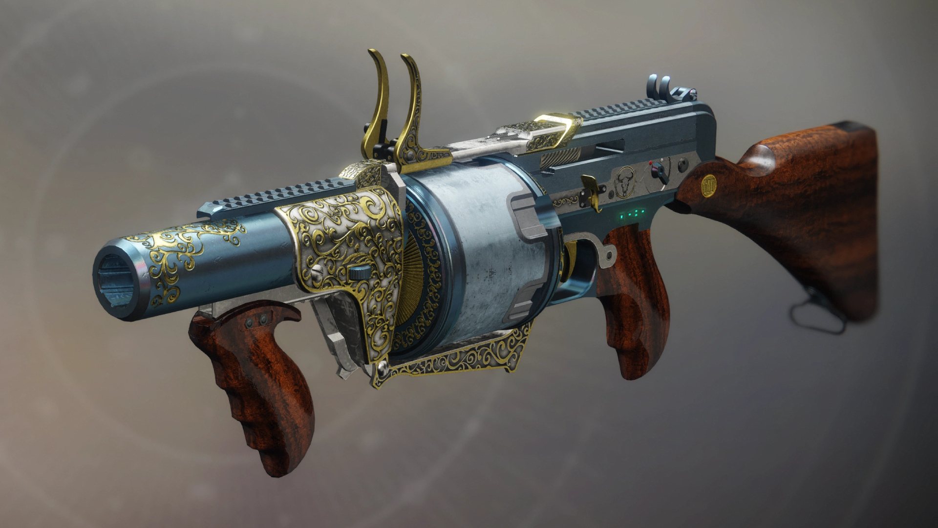 Destiny new catalysts: A side-on view of The Prospector Exotic weapon.