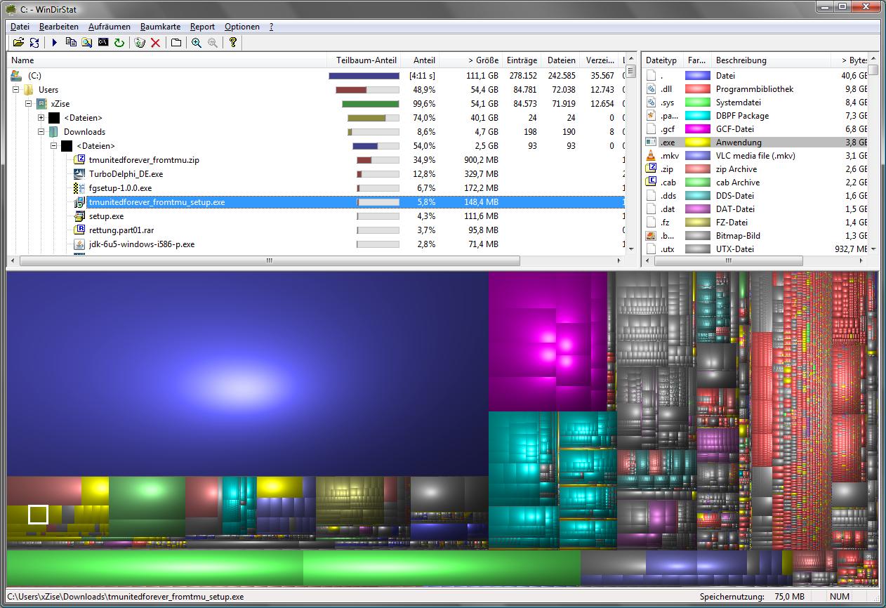 A collection of coloured boxes showing hard drive usage.