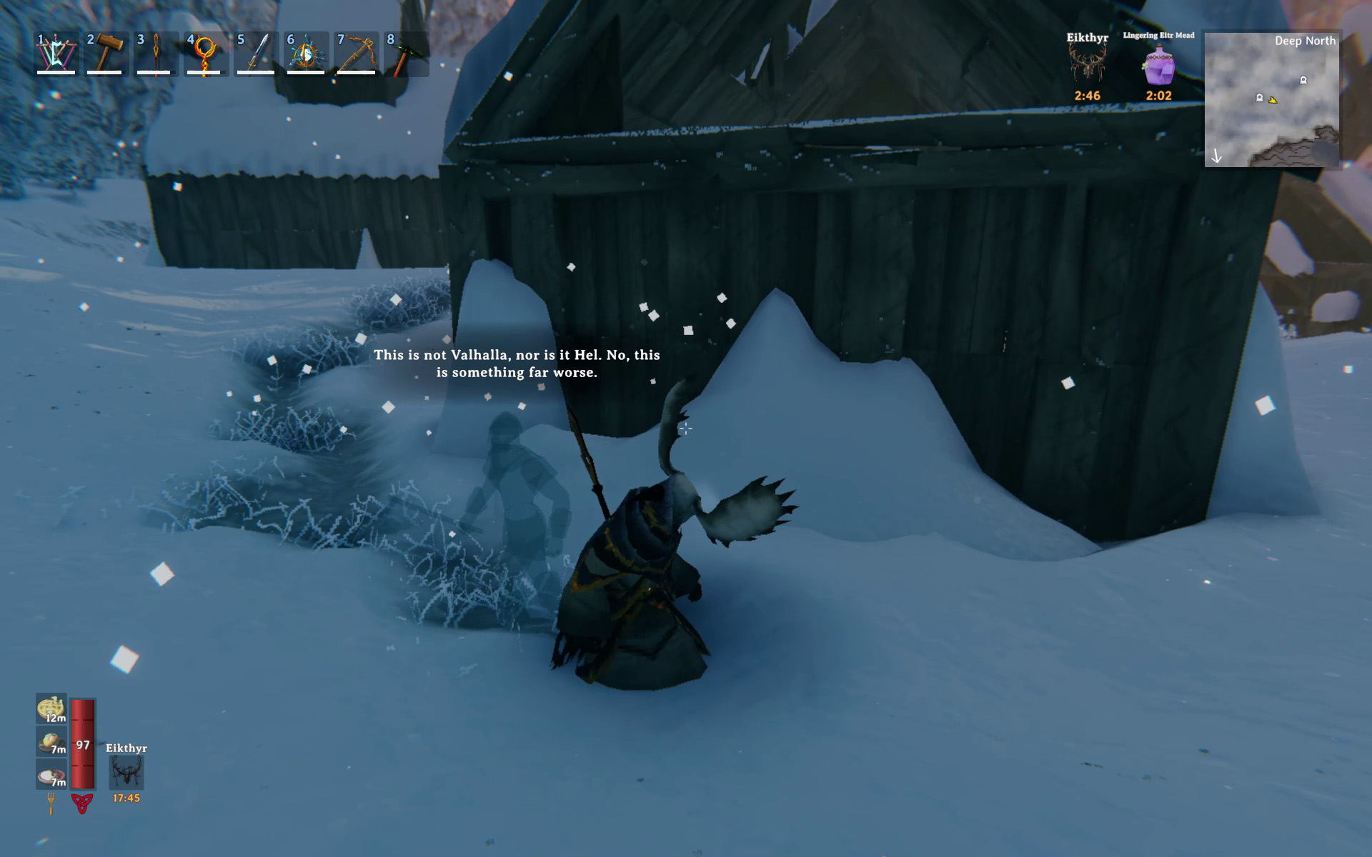 Valheim 1.0 - A wandering viking spirit walking through the snow