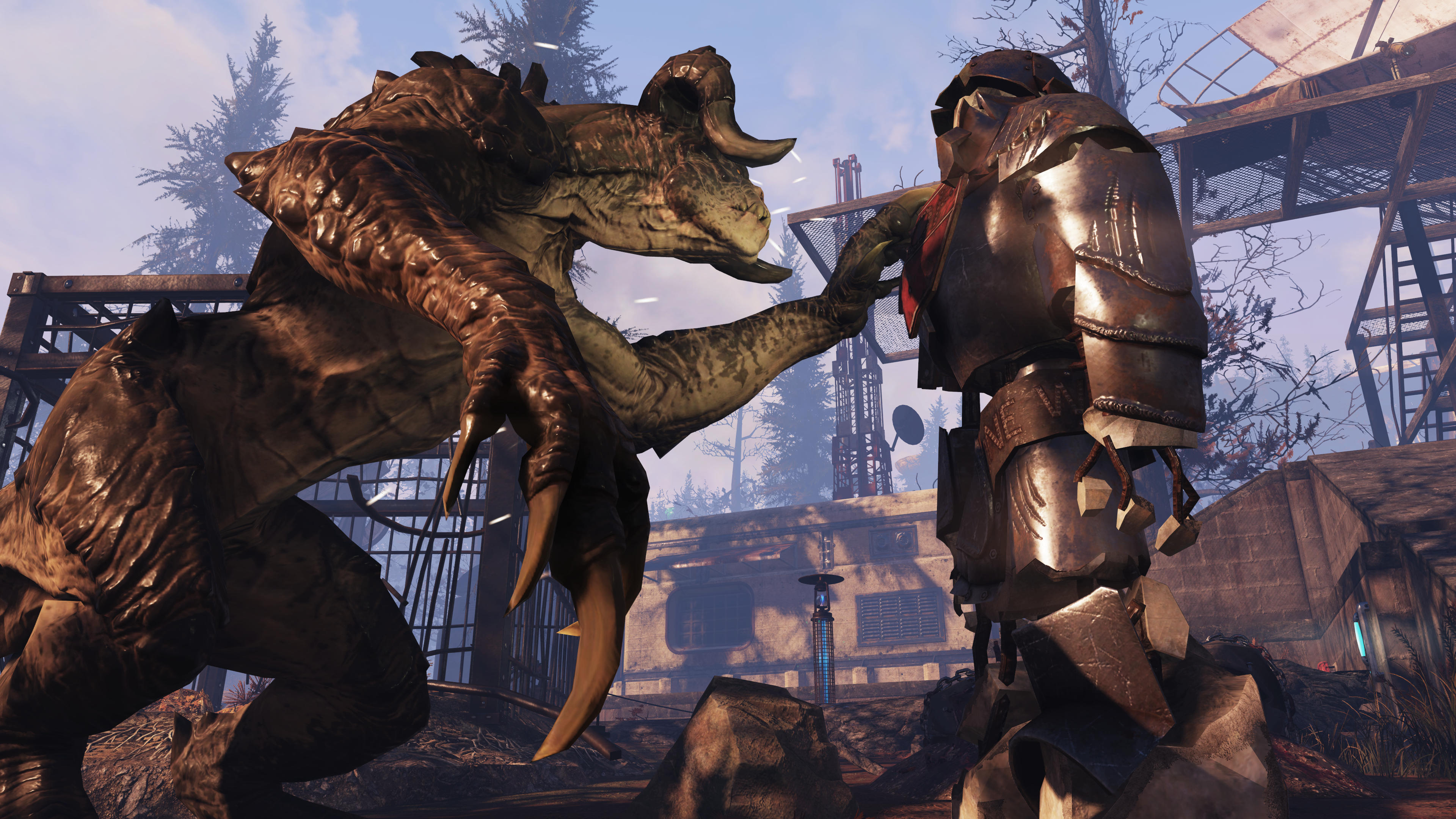 A Deathclaw looking at a player